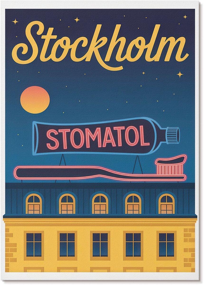Tulup Polycanvas Wandposter - Stockholm-Poster, Poster - A4 - Blauw Patroon - Rechthoek - Muurkunst - Woonkamer, Slaapkamer, Kantoor - Retro