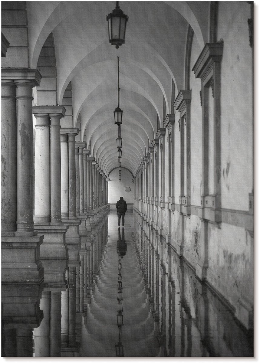 Tulup Polycanvas Poster - Architectonische Symmetrie, Fotografie - A4 - Zwart-wit Wanddecoratie - Rechthoek - Kunstposter - Woonkamer, Slaapkamer, Kantoor - Klassiek