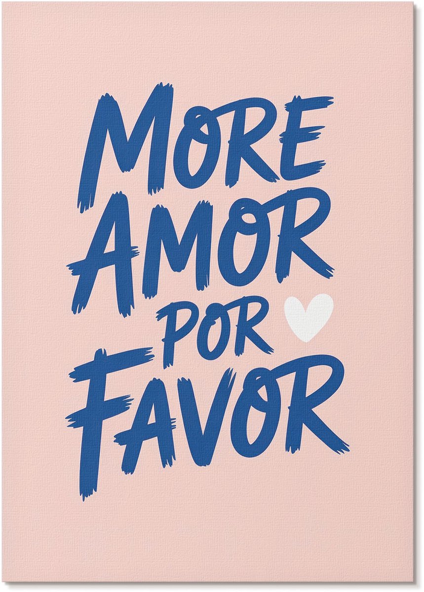 Tulup Polycanvas Wandposter - More Amor Por Favor, Typografie - A4 - Roze Wanddecoratie - Rechthoek - Wandkunstwerk - Woonkamer, Slaapkamer, Kantoor - Modern