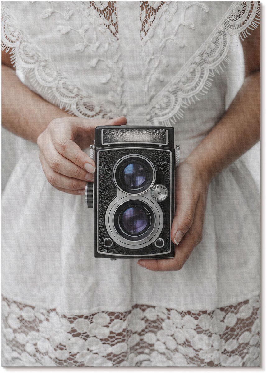 Tulup Polycanvas Wandposter - Vintage Camera, Fotografie - A4 - Wit Motief - Rechthoek - Wandkunstwerk - Woonkamer, Slaapkamer, Kantoor - Klassiek
