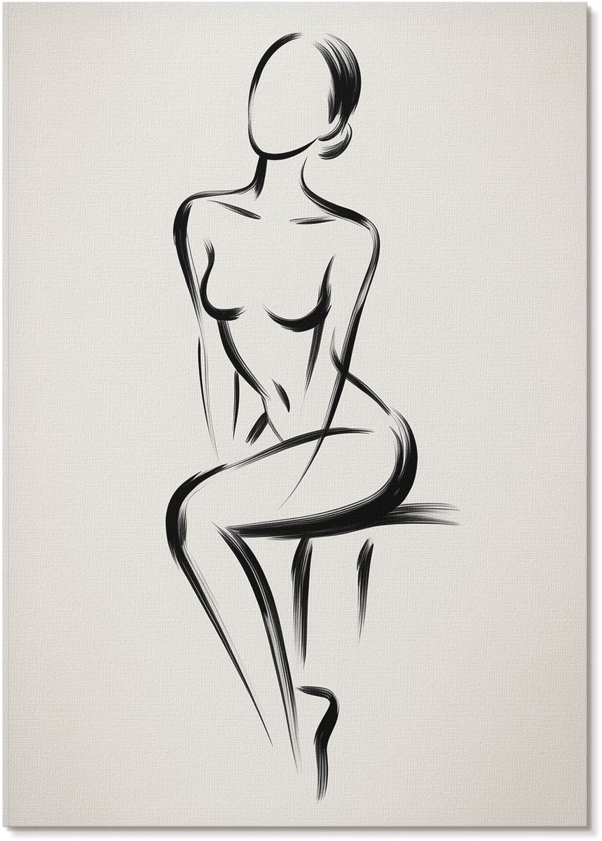 Tulup Polycanvas Wandposter - Subtiel Silhouet, Lijntekening - A4 - Zwart-wit Poster - Rechthoek - Canvasposter - Woonkamer, Slaapkamer, Kantoor - Expressief