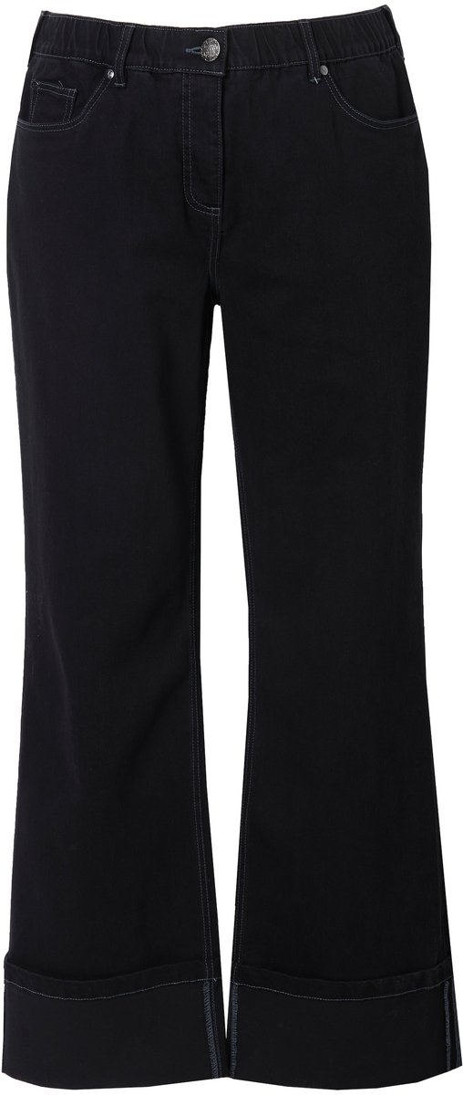 Ulla Popken - Dames - Jeans Mary wijde pijpen comfortabele tailleband omslag - Zwart - Maat 42