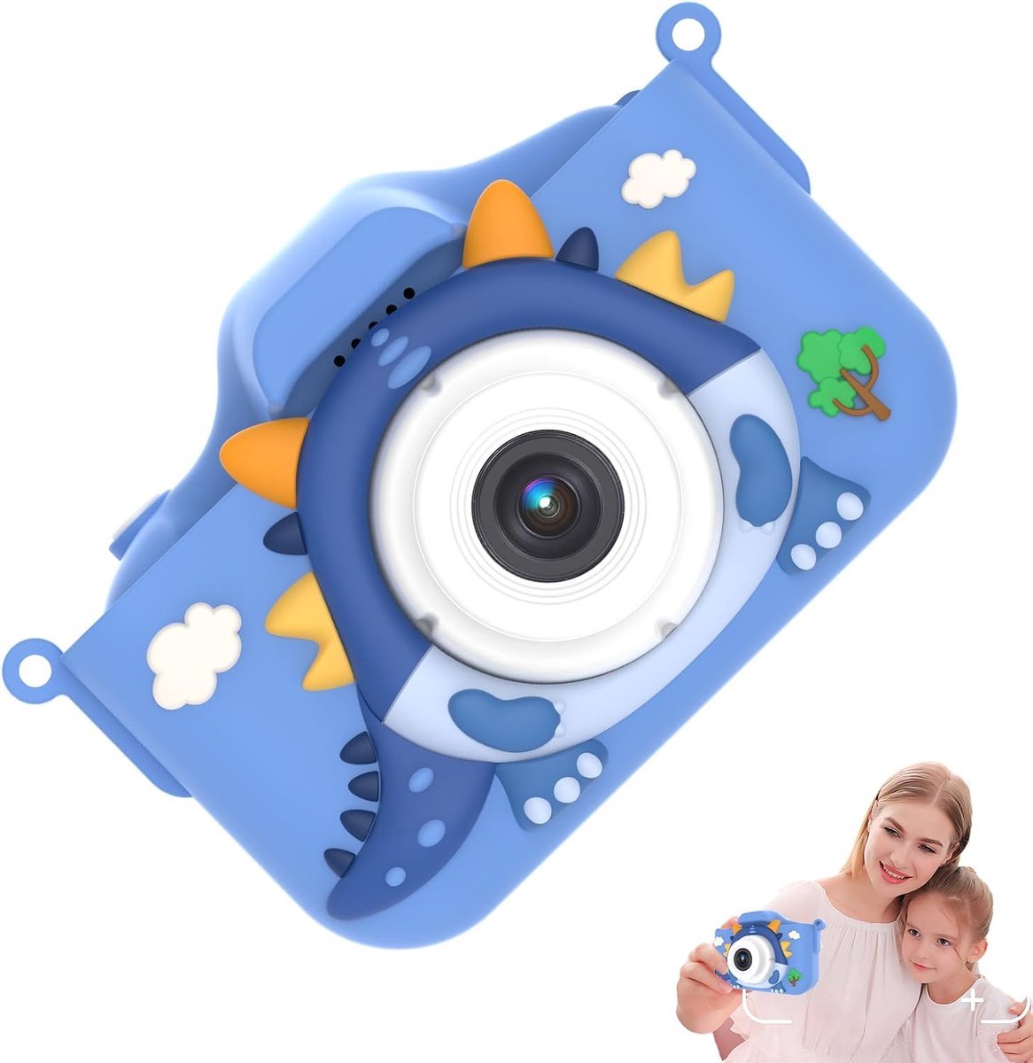 casalora - Kids digitale camera HD 1080p - kindercamera - Selfie Camera - Speelgoedcamera - Vlogcamera - 64GB sd kaart - Creatief Speelgoed - Vanaf 3 tot 12 Jaar - Blauw Cartoondraak