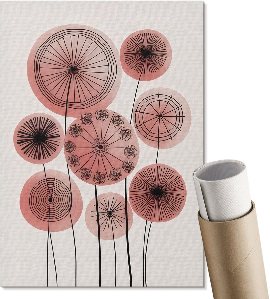 Coloray Canvas Poster Polycanvas - Bloemen Van Het Wiel, Illustratie - A4 - Roze Poster - Rechthoek - Muurdecoratie - Woonkamer, Slaapkamer, Kantoor - Modern