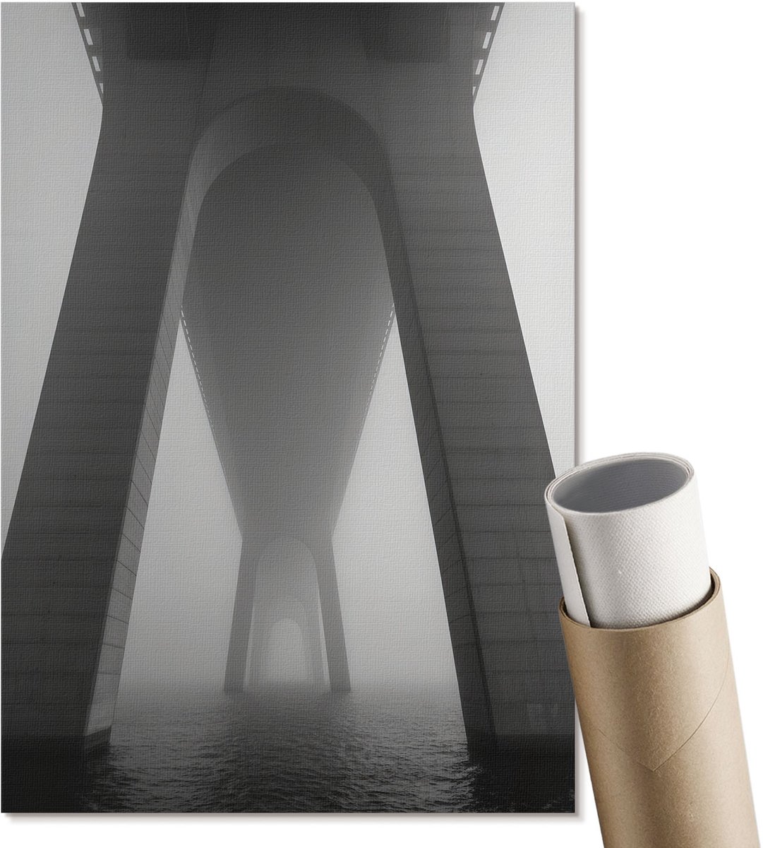 Coloray Canvas Poster Polycanvas - Brug In De Mist, Fotografie - A4 - Grijs Poster - Rechthoek - Muurdecoratie - Woonkamer, Slaapkamer, Kantoor - Industrieel