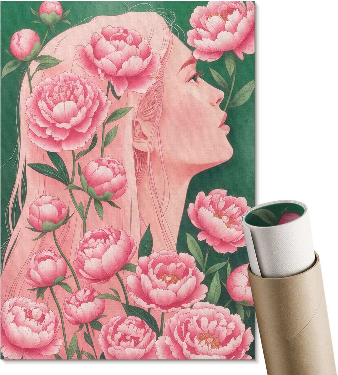 Coloray Canvas Poster Polycanvas - Bloemenharmonie, Illustratie - A4 - Roze Poster - Rechthoek - Wandkunst - Woonkamer, Slaapkamer, Kantoor - Romantisch