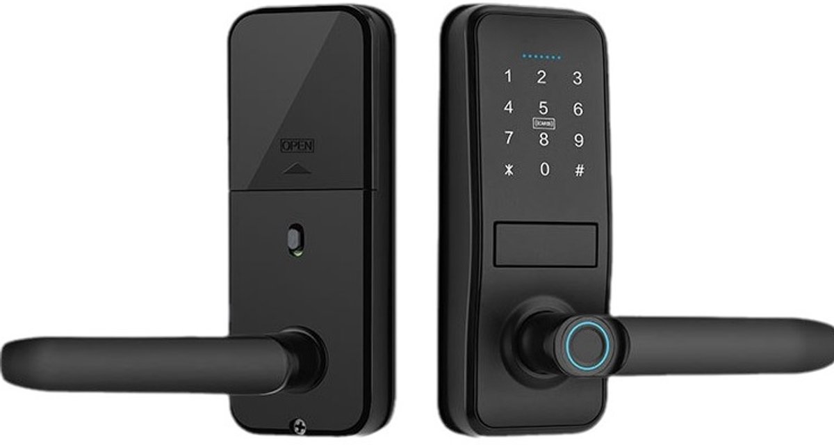 Slimme vergrendeling, sleutelloze toegang met stijlvolle matte zwarte handgreep - elektronische toetsenbord vergrendeling, vingerafdruk & touchscreen toetsenbord, biometrische Bluetooth slimme