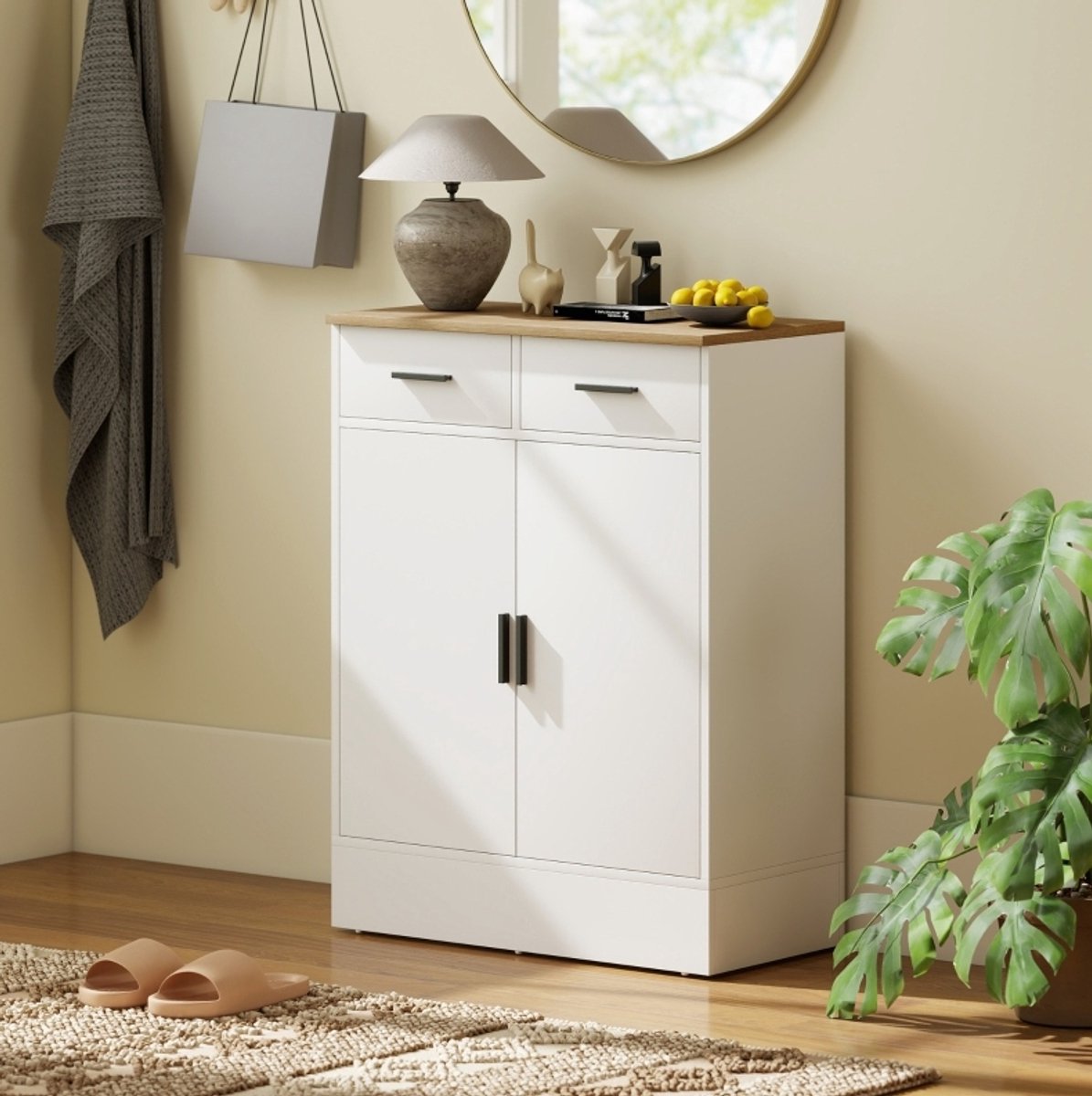 MODFU-Dressoir-2 Lades-Verstelbare Plank-Wit-Houtlook
