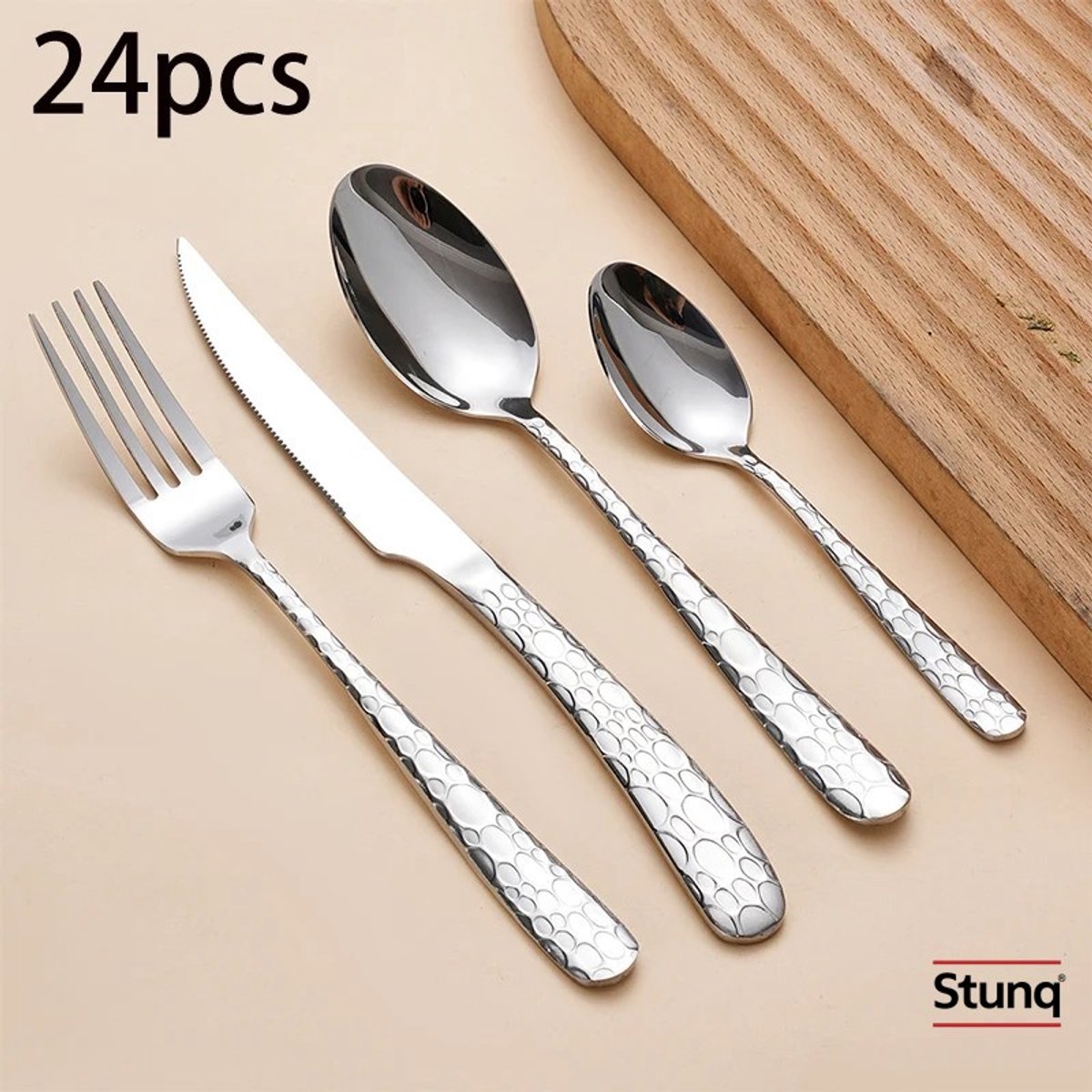 Stunq® 24-delige bestekset RVS met hamerslag handvatten