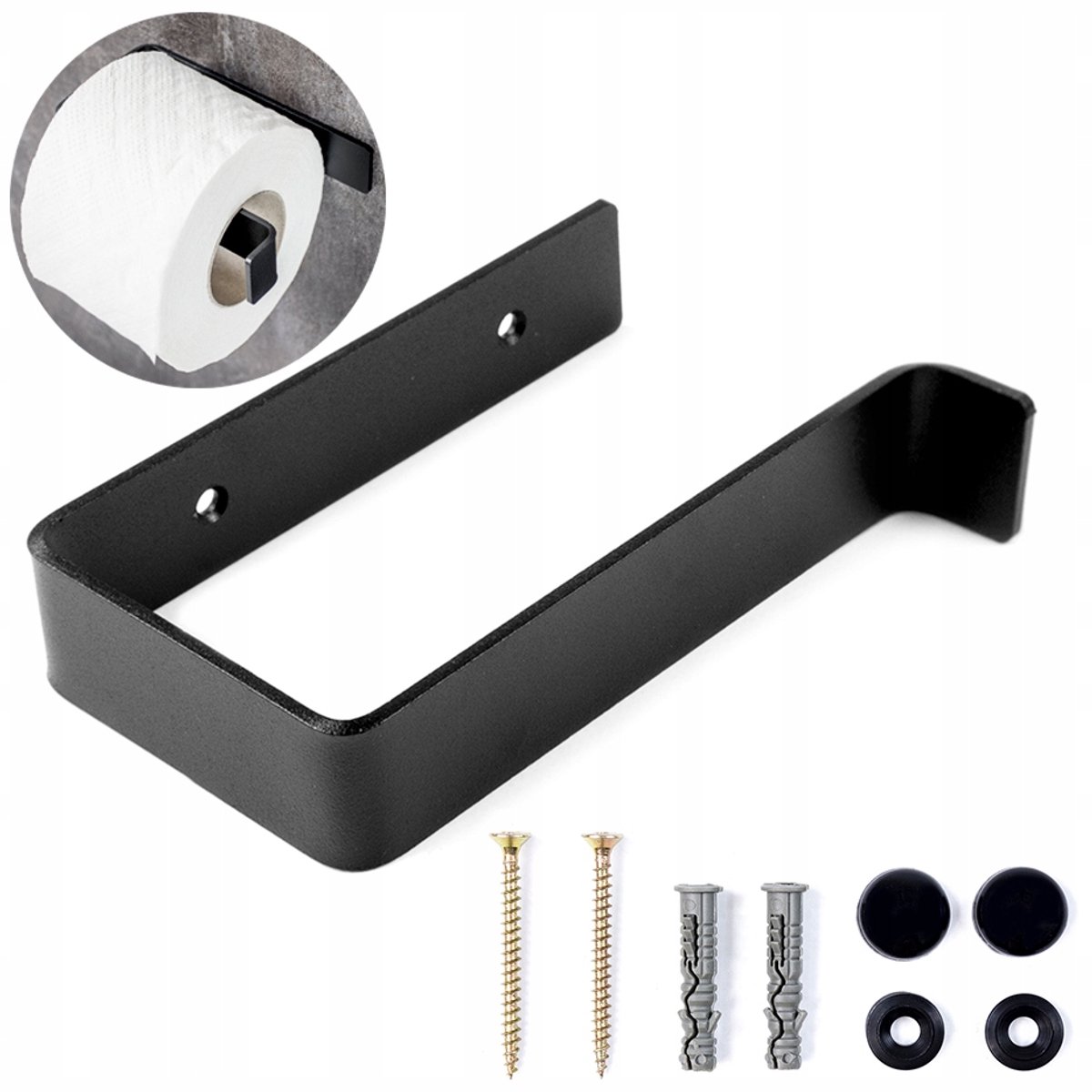 Mat Zwarte Metalen WC-rolhouder - Wandmontage, 15x7.5x3cm