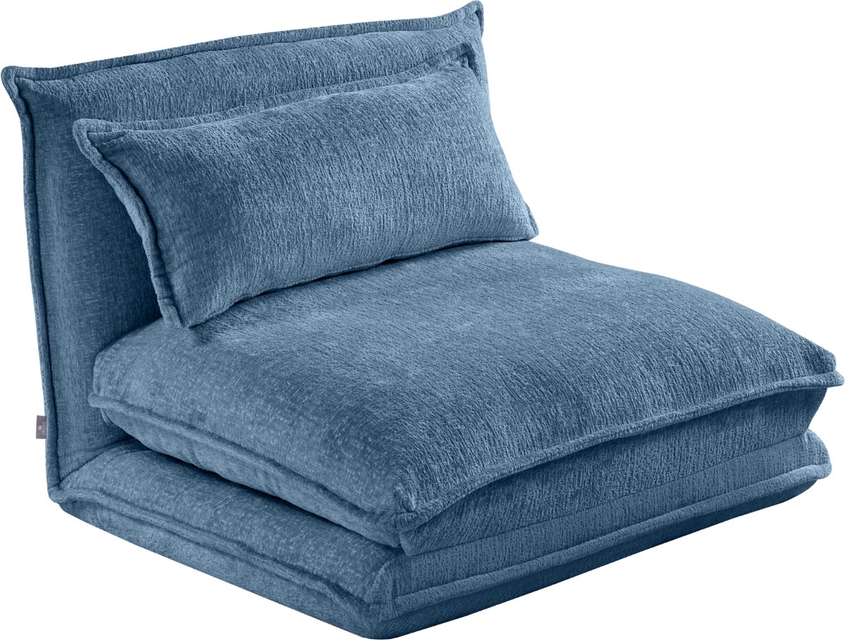 Troonz Slaapstoel Lodi Blauw – Inklapbare Slaapbank – Slaapfauteuil 1 Persoon – Verstelbare Rugleuning