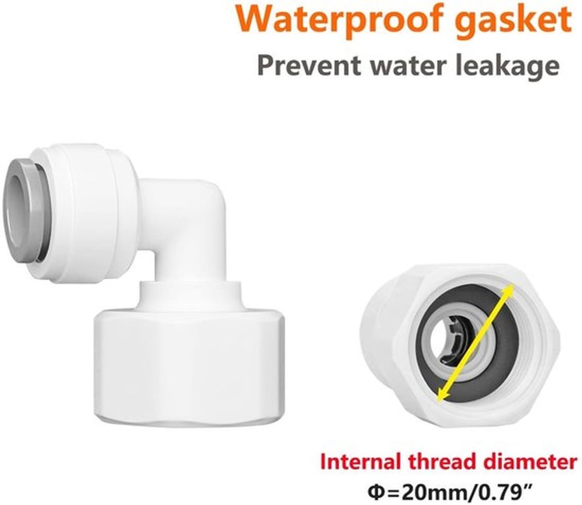 2 stuks RO-waterfilterfitting - 1/2" naar 3/8" bocht Quick Connect