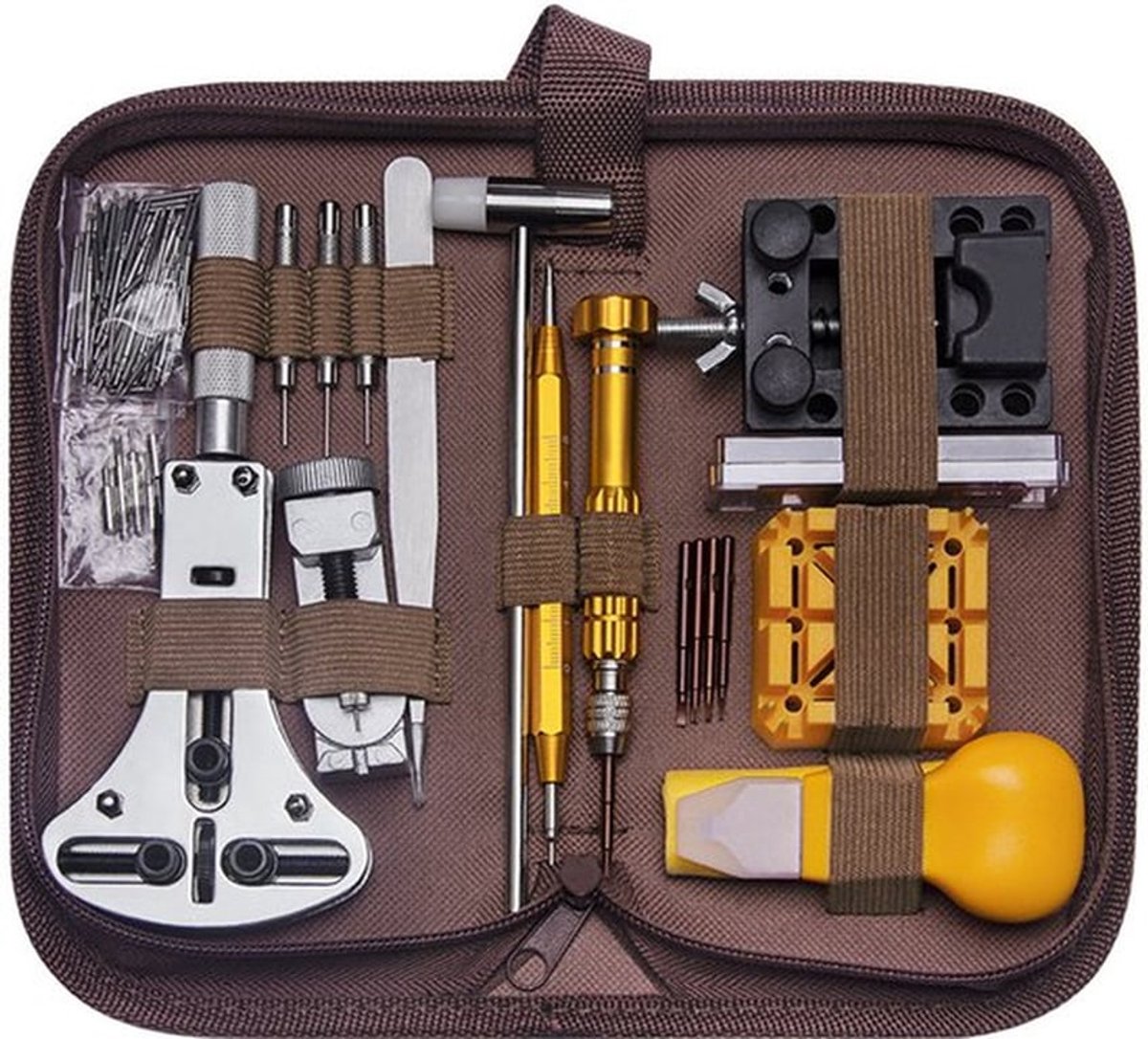 Horlogereparatieset, horlogemakersgereedschap, 149-delige set met gereedschap voor het verwijderen van horlogebandjes, horlogeopener en veerstiftgereedschap.