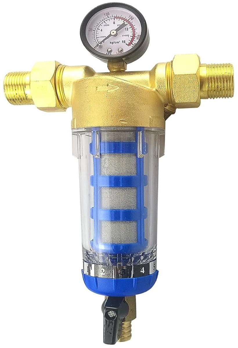 Efficiënte Sediment Waterfilter met Drukmeter en Voorfilter voor Fontein en Tuinslang (3/4")