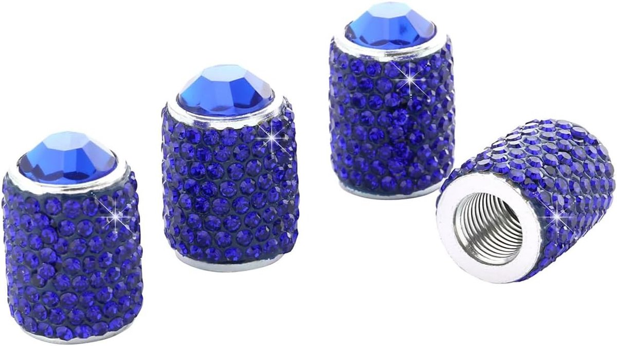 Bling-ventieldoppen voor auto en motorfiets, 4 stuks met strass en kristallen, stofdicht en universeel (blauw)