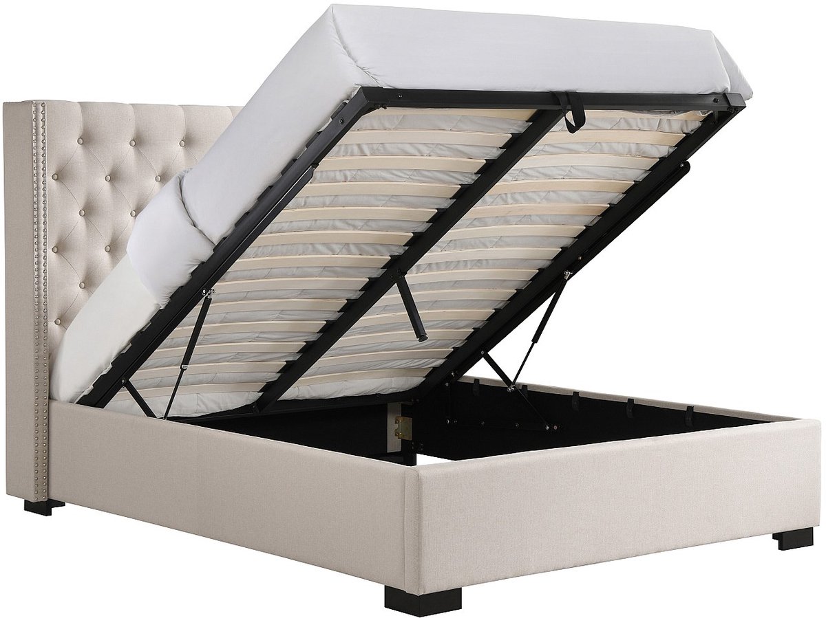 Vente-unique Bed met opbergruimte stof beige 180 x 200 cm (Super King Size Bed)