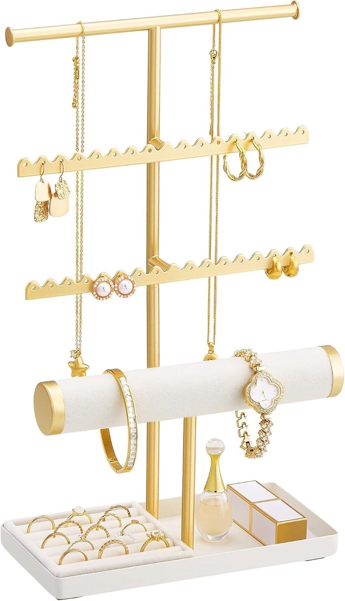 Sieraden Organizer voor Oorbellen, Kettingen en Armbanden - Ruimtebesparende Opbergoplossing voor de Kaptafel in Goud