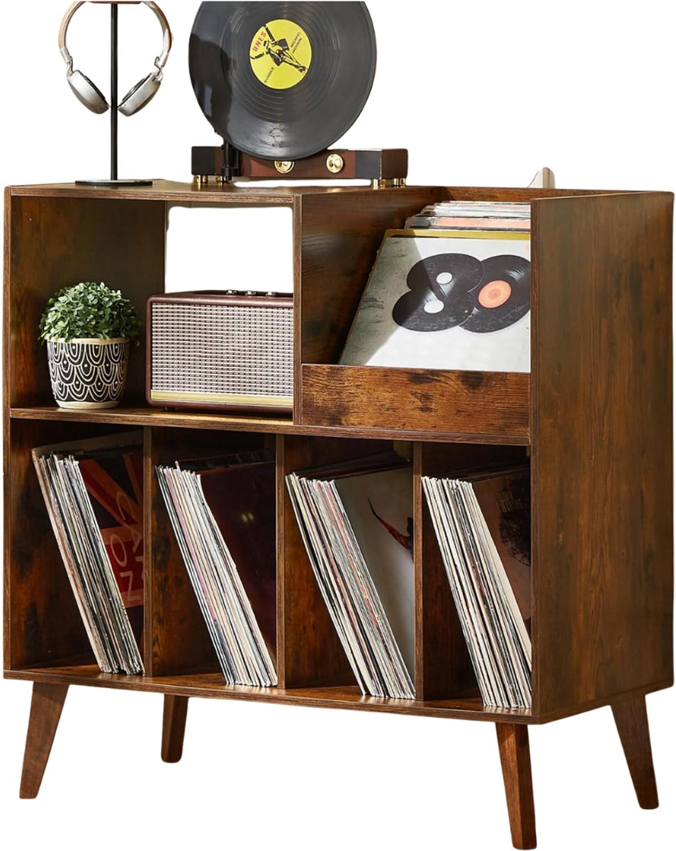 Platenspeler Kast - Houder voor Vinylplaten - Platenkastje met Plank - Bruin - 40cm x 80cm x 83cm