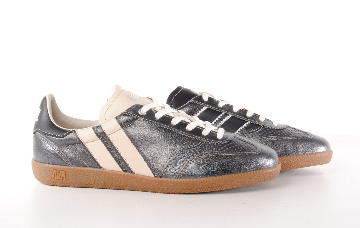 Caval dames sneaker Cava metallic leder antracite en beige