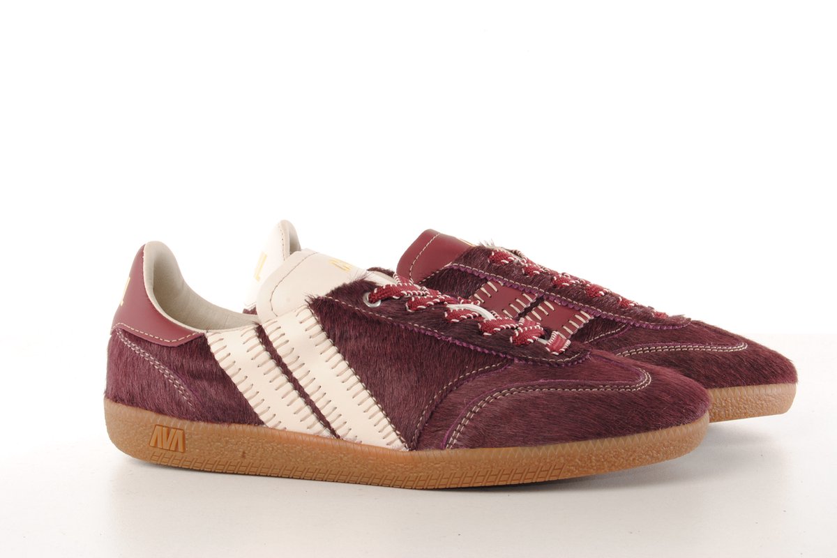 Caval dames sneaker Cava koeienhuid bordo met beige en bordo strepen