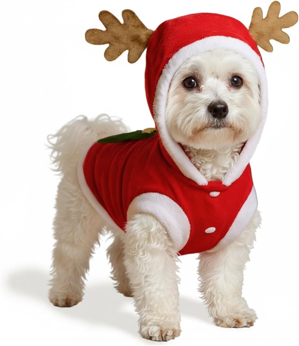Schattige Kerstoutfit voor Honden en Katten met Hertpatroon en Kerstboom voor Feestdagen en Nieuwjaar, Geschikt voor Kleine, Middelgrote en Grote Huisdieren