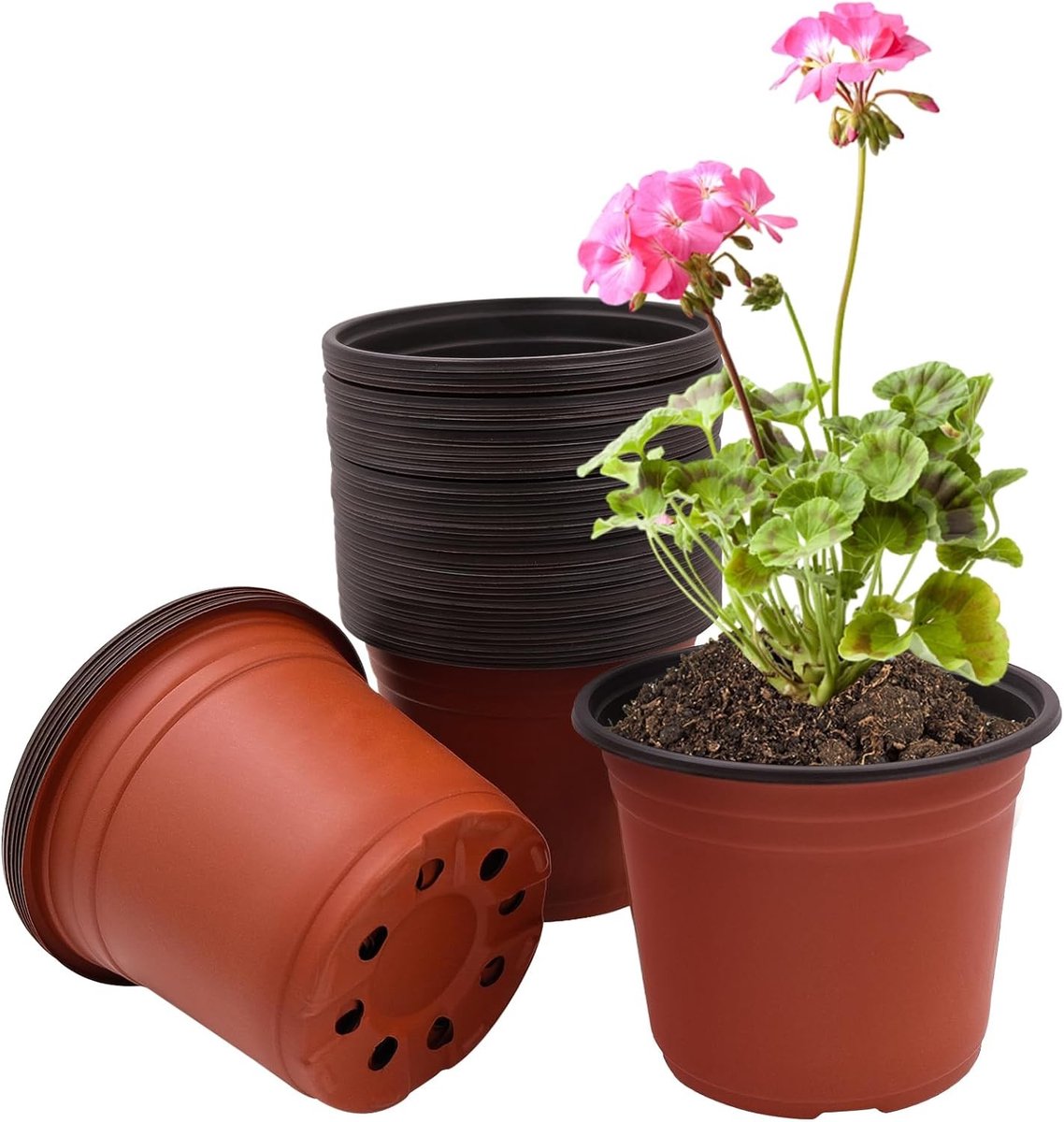 Set van 50 plastic plantenpotten van 15 cm, stevige kweekpotten met drainagegaten voor zaailingen, ideaal voor binnen en buiten in de tuin, groenten en vetplanten