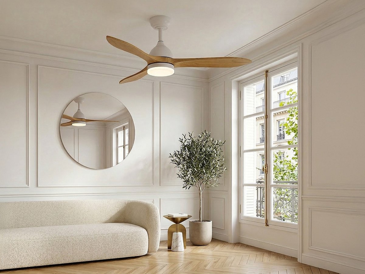Vente-unique Plafondventilator met verlichting - B 122 cm - Natuurlijk paulowniahout - VENTOYA
