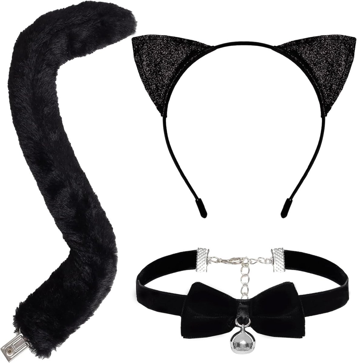 Complete Set van 3 Delen voor Kattenkostuum met Oren, Staart en Haarband voor Vrouwen en Meisjes - Perfect voor Carnaval, Cosplay en Rollenspel Accessoires