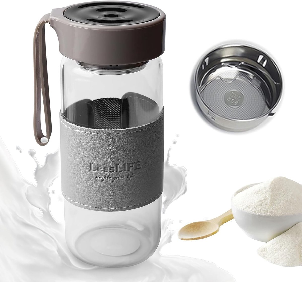Premium 480 ml Grijze Shaker voor Eiwitdranken met 2 Roestvrijstalen Mixballen, Lekvrije en Makkelijk Schoon te Maken Fitness Shake Cup