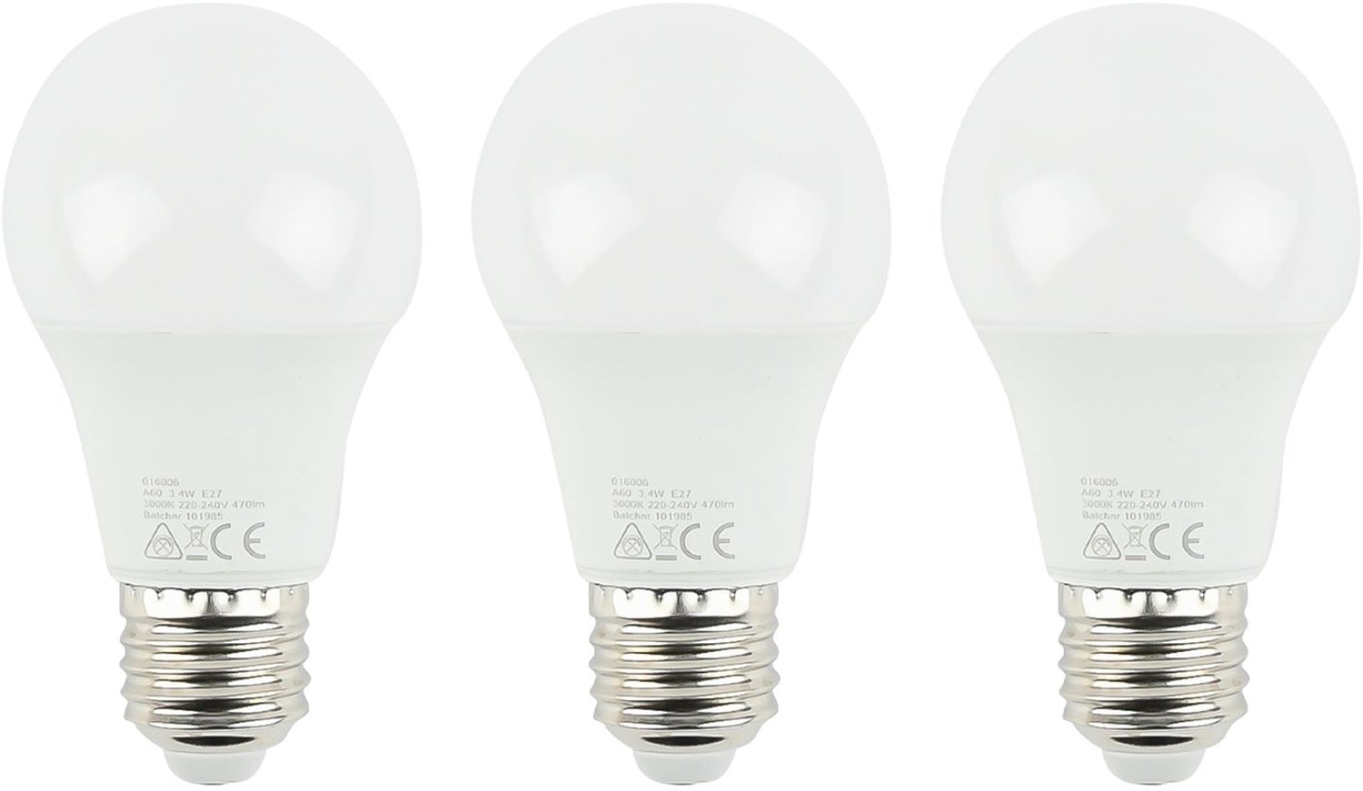 LED Lamp E27 A60 - 3 Stuks - 3,4W - 470 Lumen - 3000K Warm Wit - Niet Dimbaar