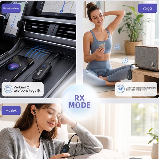 AdroitGoods Bluetooth 6.0 Audioadapter - 2-in-1 Zender en Ontvanger - AUX 3,5 mm - Vliegtuig, Auto en TV - 20 Uur Accu - USB-C - Dubbele Koppeling — afbeelding 5