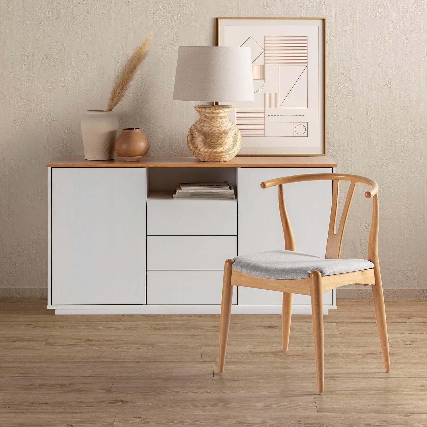 Rustieke Eikenhouten Eetkamerstoelen Set van 2 – Massief Rubberhout, Comfortabele Stoelen met Hoge Ladder Rugleuning, Naturel Eikenkleur, 55 x 54,5 x 76 cm