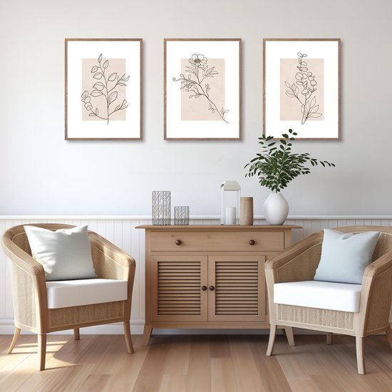 Beige Botanische Wanddecoratie Poster Abstract Minimalistische Bloem Muur Poster voor Slaapkamer Woonkamer Decor 12x16 in Niet Ingelijst Set van 3 — cadeau in Wonen & Interieur - foto 2