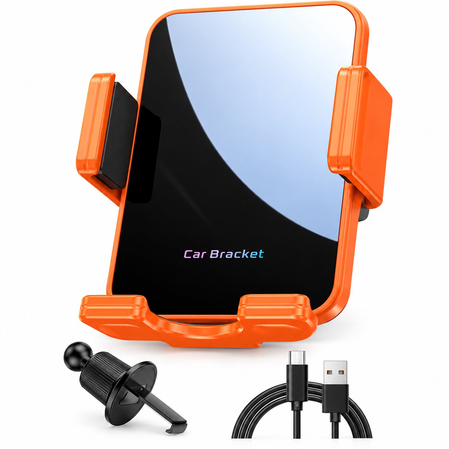 Oranje telefoonhouder voor auto-ventilatierooster met 15 W draadloos opladen