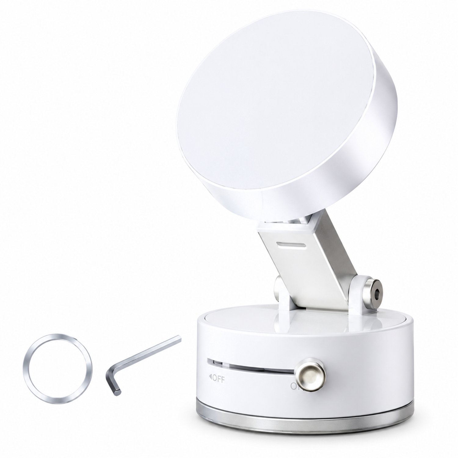 telefoonhouders auto magnetische telefoonhouder uitschuifbaar vouwbaar en draaibaar met zelfklevende bevestiging voor auto en bureau wit