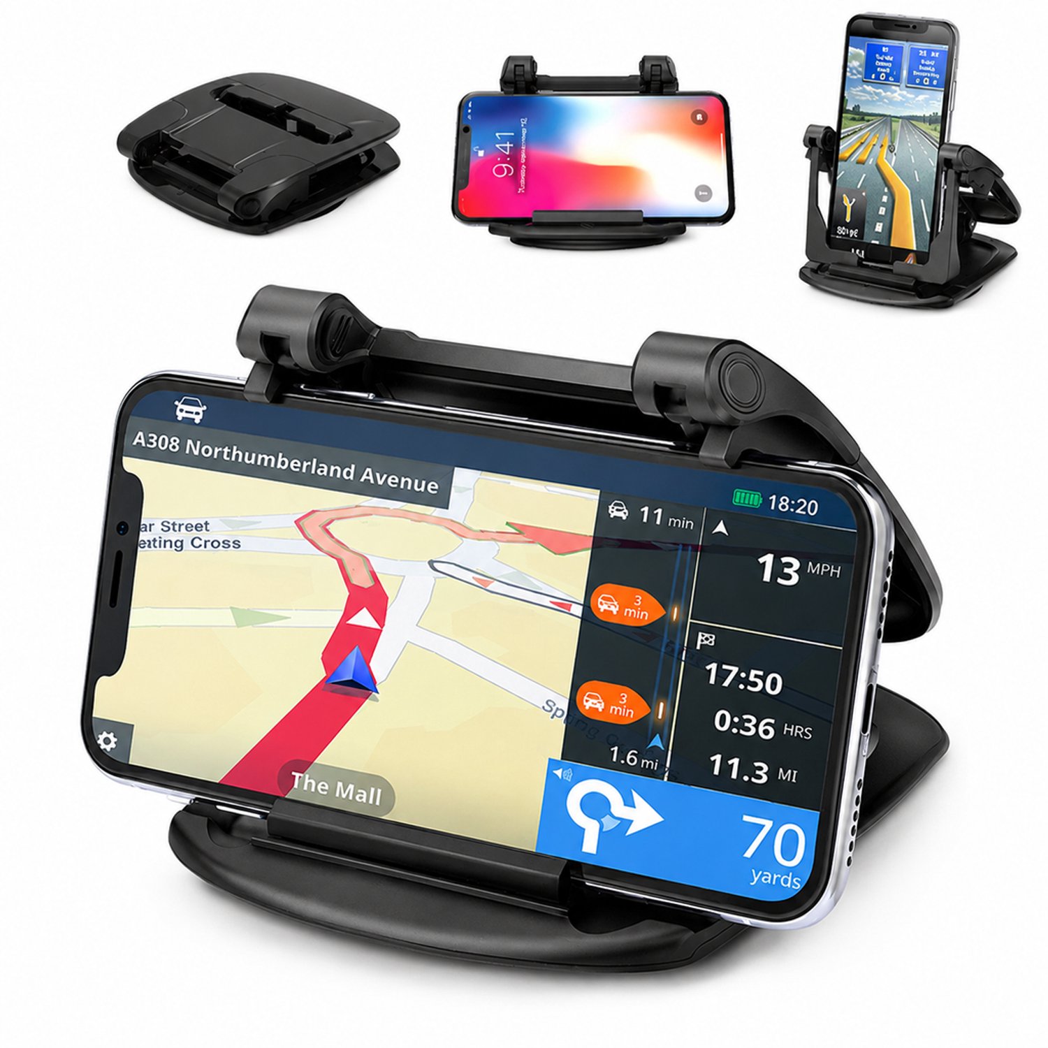 Telefoonhouders auto voor de middenconsole, klemhouder met 360° draaibare telefoonsteun, zwart