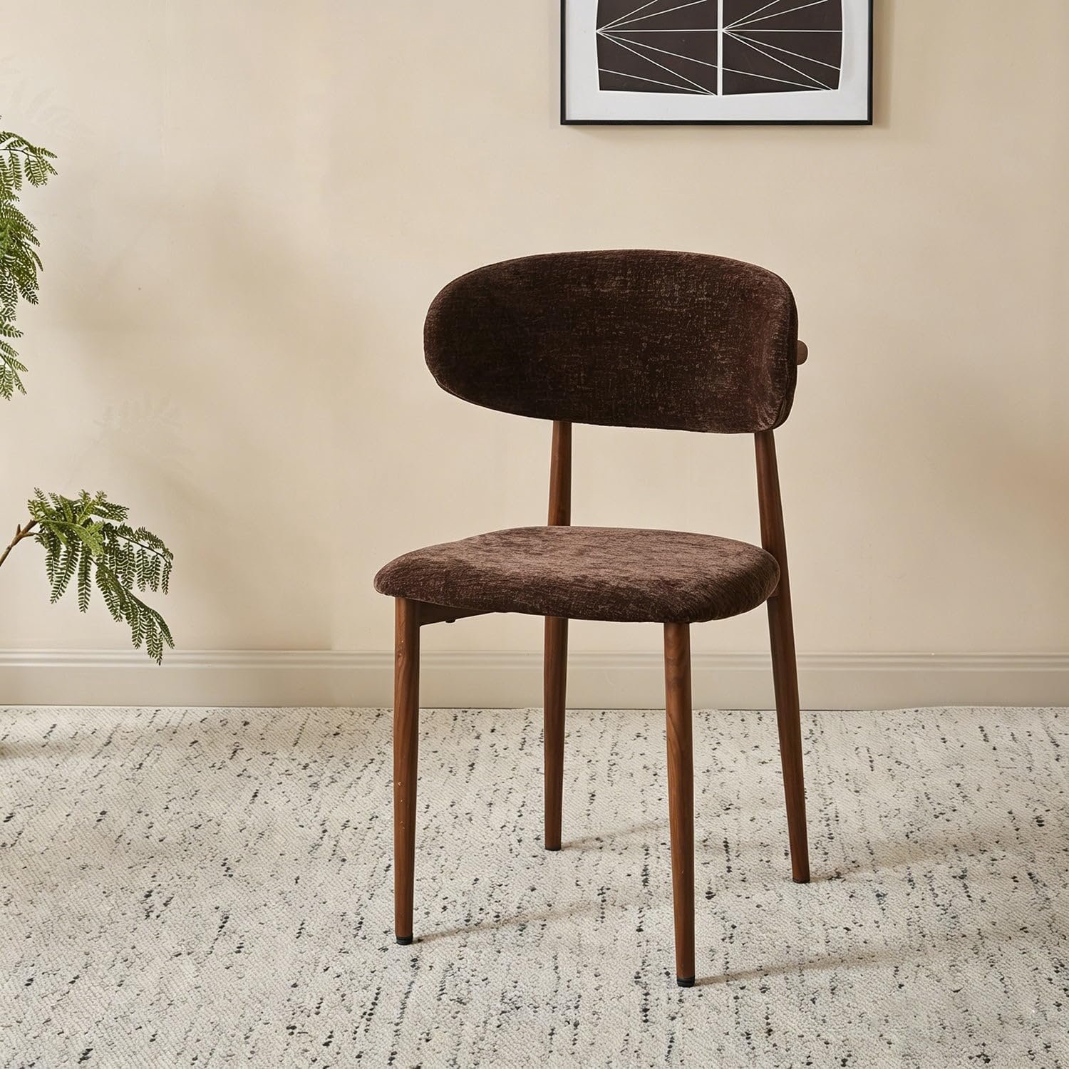 Set van 4 Japandi Eetkamerstoelen Reika – Donkerbruin Fluweel, Walnoothouten Poten, Elegante Japanse Stijl, Comfortabele Gestoffeerde Eetkamerstoelen voor Eetkamer, Keuken en Woonkamer