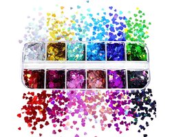 Holografische glitter vullende pailletten 12 grids - hartvorm - decoratie voor nailart - Vemera