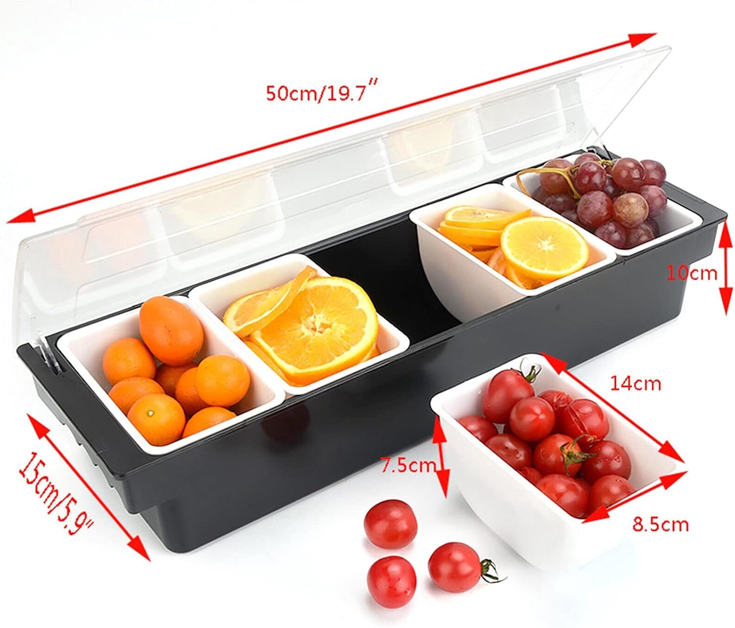 Kruidendispenser 5 vakken - transparant deksel - geschikt voor saladebar, restaurant en buffet - Vemera