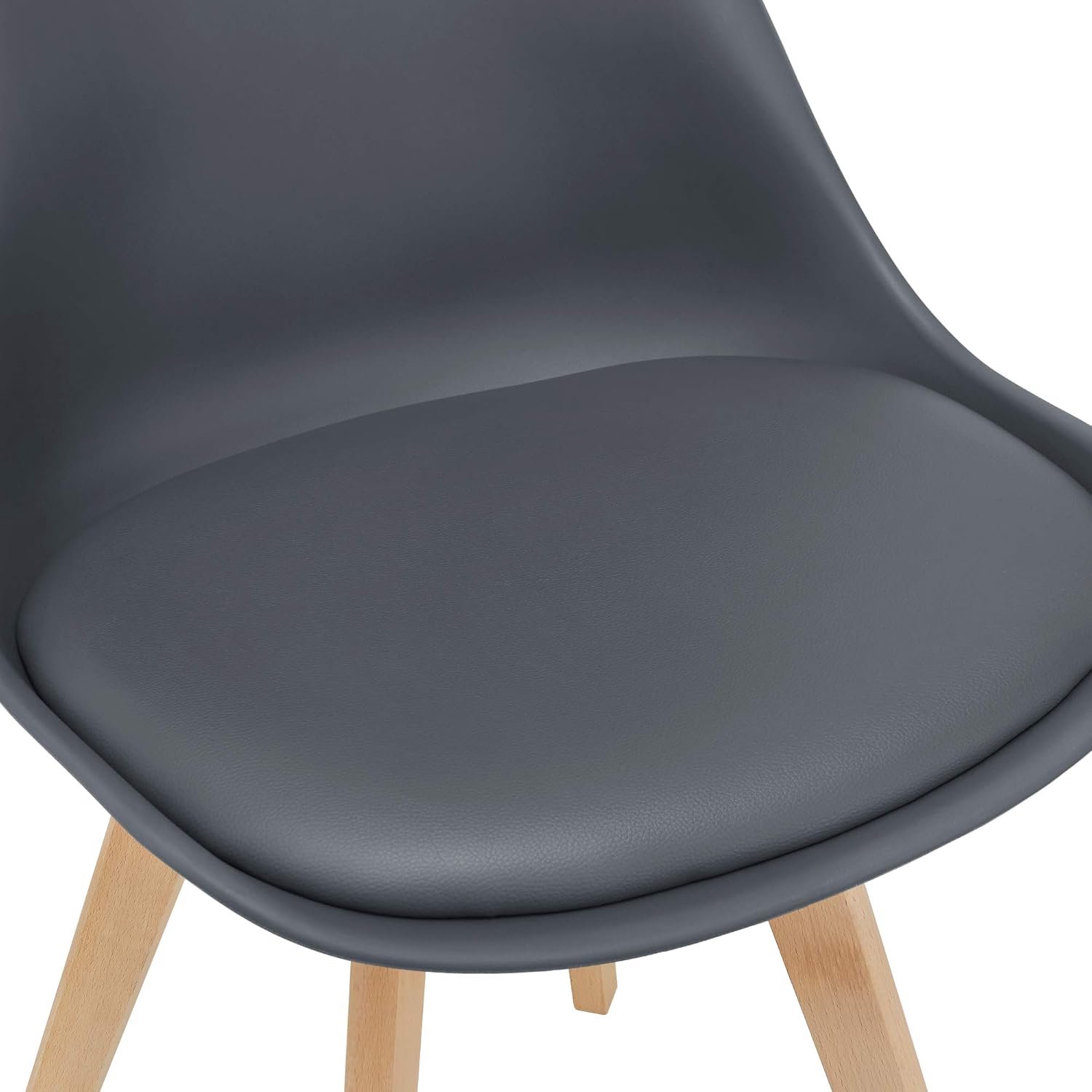 Fläten Comfort Eetkamerstoelen Set van 4 Grijs Kunstleer met Naturel Beukenhouten Poten en Zachte Bekleding – Moderne Keukenstoelen met Rugleuning, 120 kg Draagvermogen