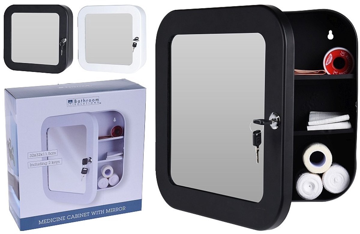 Bathroom Solutions Medicijnkast met Spiegel - 32x32 x 11.5 cm - Wit variant - zwart variant