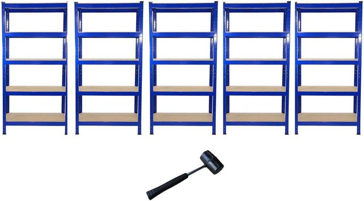 Rekken unit boutloze 5-laags garageplanken, 5 x 75 cm brede opslag organisatie werkplaatsschuur zwaar staal 5 planken - 30 x 75 x 150 cm ruimtebesparende bundel