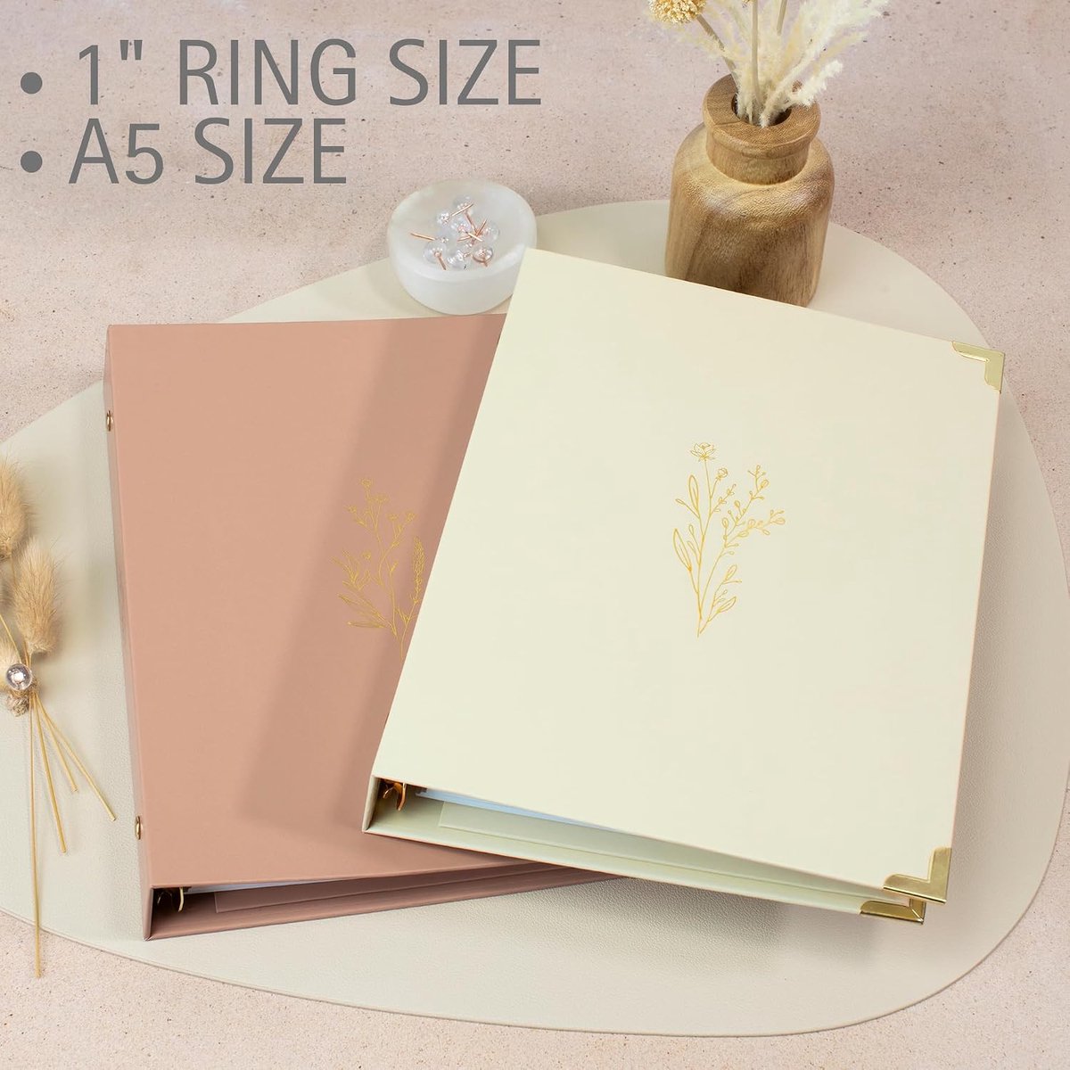 6 ringen A5 ringband, set van 2 - de perfecte kleine 0,75 inch planner map voor dagboek of verzamelingen - navulbare notitieboekmap met vak