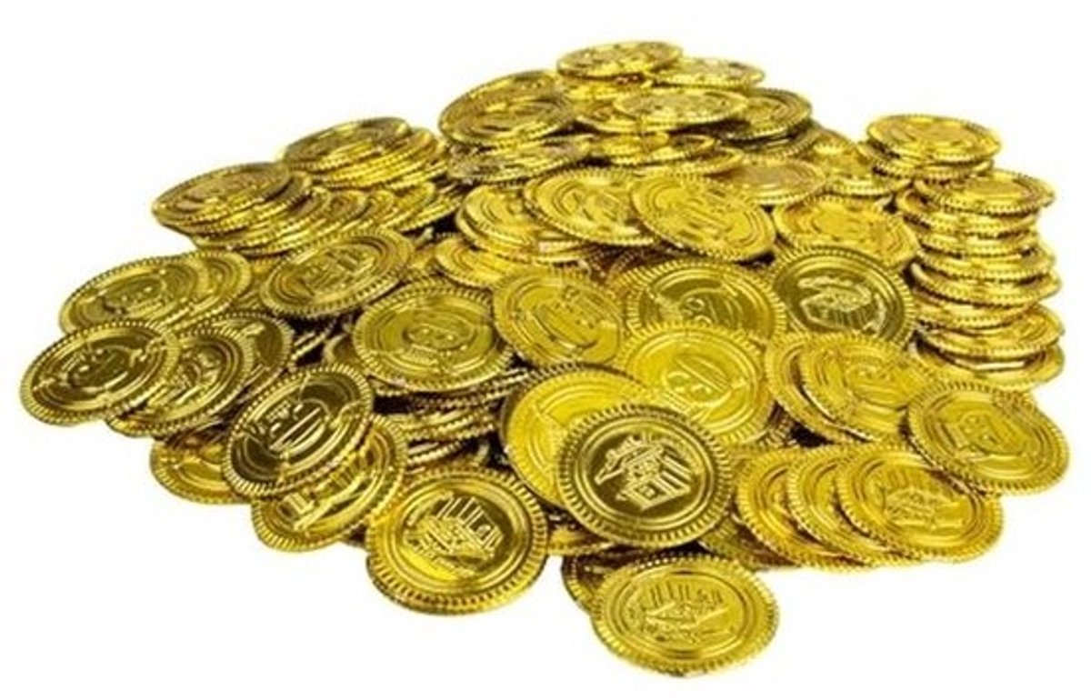 Gouden munten - Speelgeld - Themafeest versieren - Kunststof materiaal - 144 stuks - Goud