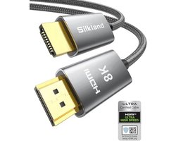 Silkland 8K HDMI 2.1 Cable 7.6M, Certified HDMI® Cable 2.1 4K@144Hz/120Hz 8K@60Hz, eARC, HDR10, Dolby Atmos, 48Gbps, HDCP2.3 for HDTV/Soundbar/PS5/Blu-Ray/Switch/Projector/Laptop/TV Box/PC