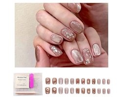 FineInno Pers op Nagels Lange Volledige Cover Valse Nagels Set Doos Kunstnagels, Roze Ballerina Valse Nagels met Strass 24-delige Acrylnagels met Zelfklevende Pads voor Vrouwen, Meisjes (Bloem)