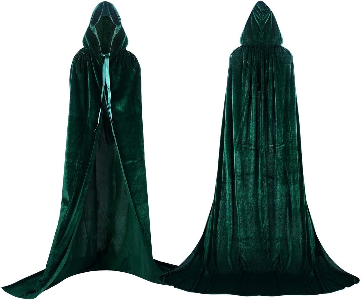 Lange fluwelen cape met capuchon Unisex volwassen kostuum Halloween