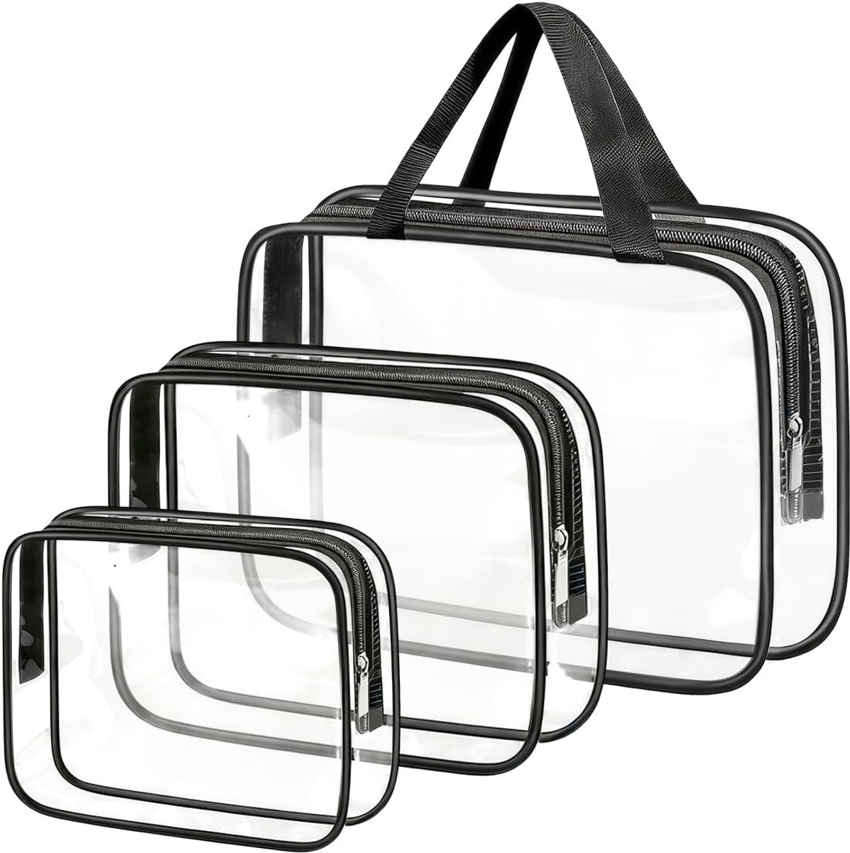 3 Stuks Clear Toilettas, S/M/L Transparante Cosmetische Zakken met Rits