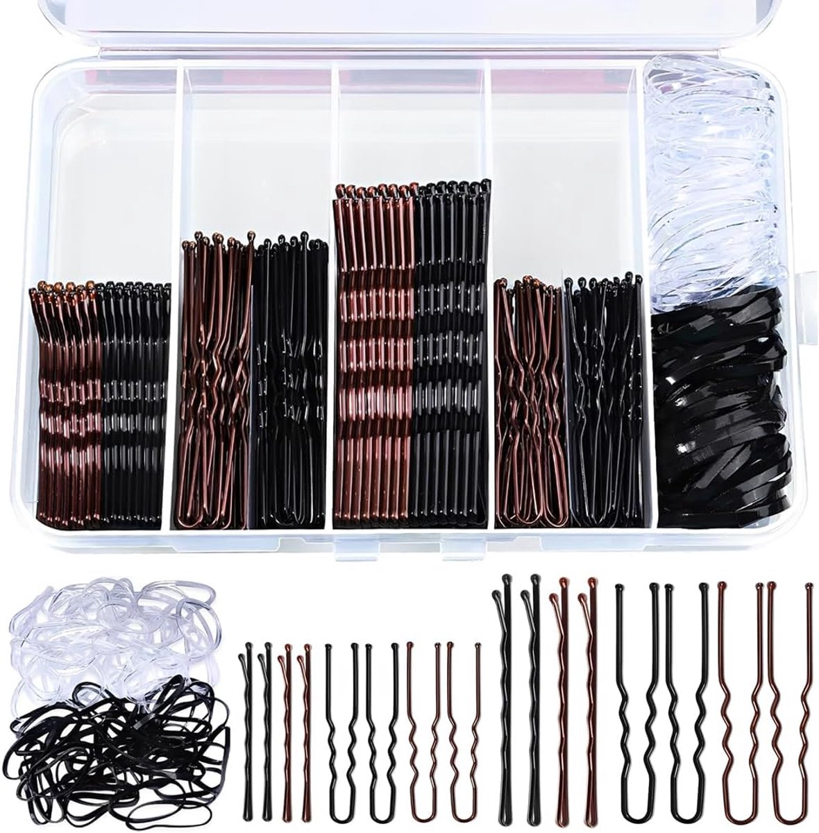 Haarspelden, inclusief twee kleuren met opbergdoos, U-clips voor 5 cm/6 cm, bobby pins 2/2,75 inch, transparante haarbanden voor vrouwenkapsels