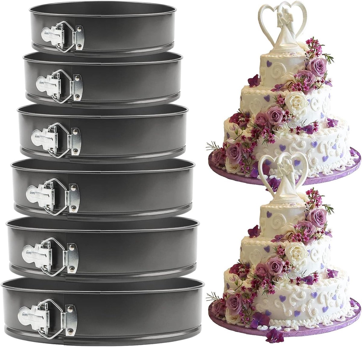 Set van 6 ronde bakvormen met uitneembare bodem, anti-aanbaklaag, lekvrije bakvormen voor taarten en cheesecakes in de keuken